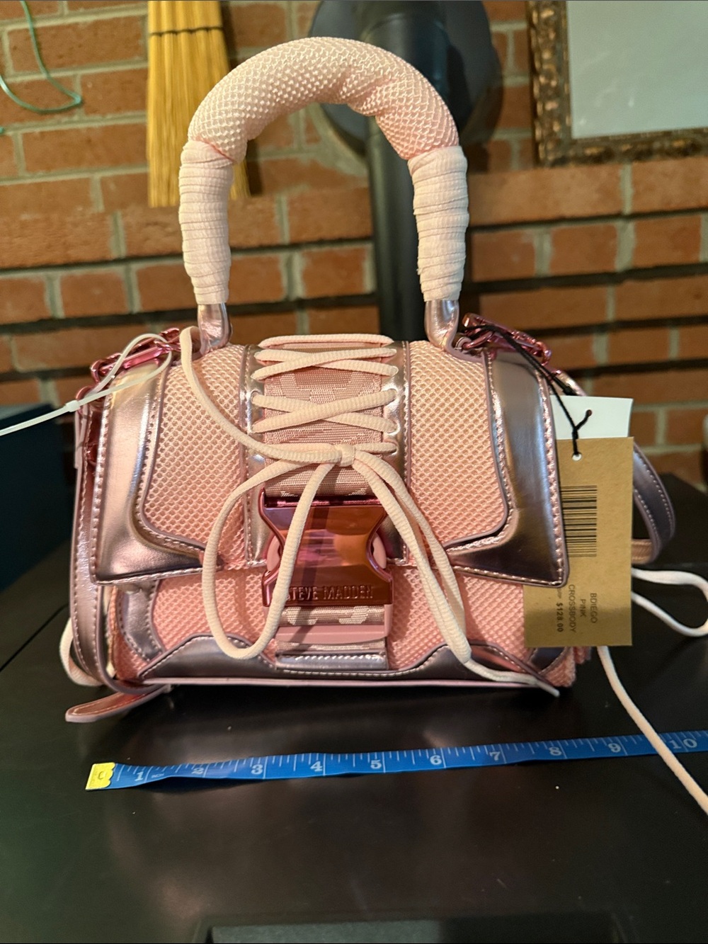 Steve Madden Rose Pink Metallic Lace-Up Mini Satchel